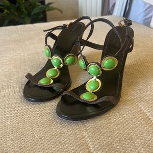 Kate Spade Green & Gold Stone Brown Leather Wedges